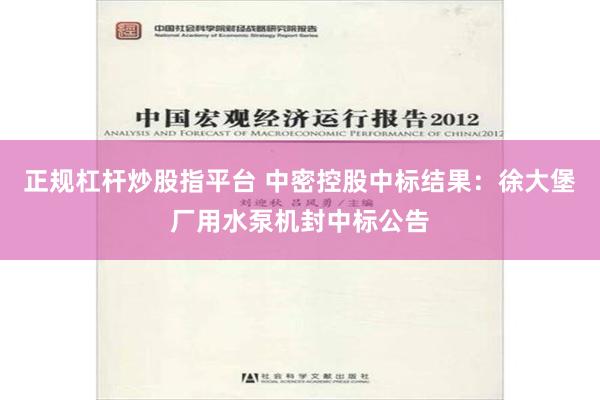 正规杠杆炒股指平台 中密控股中标结果：徐大堡厂用水泵机封中标公告